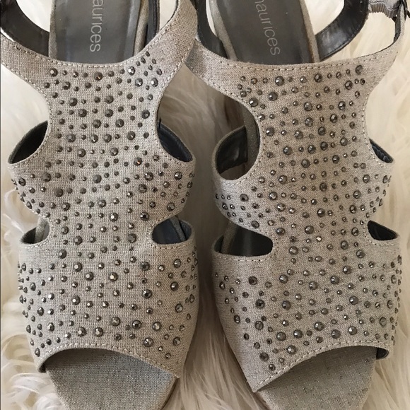 Taupe Studded Wedges - Picture 2 of 4